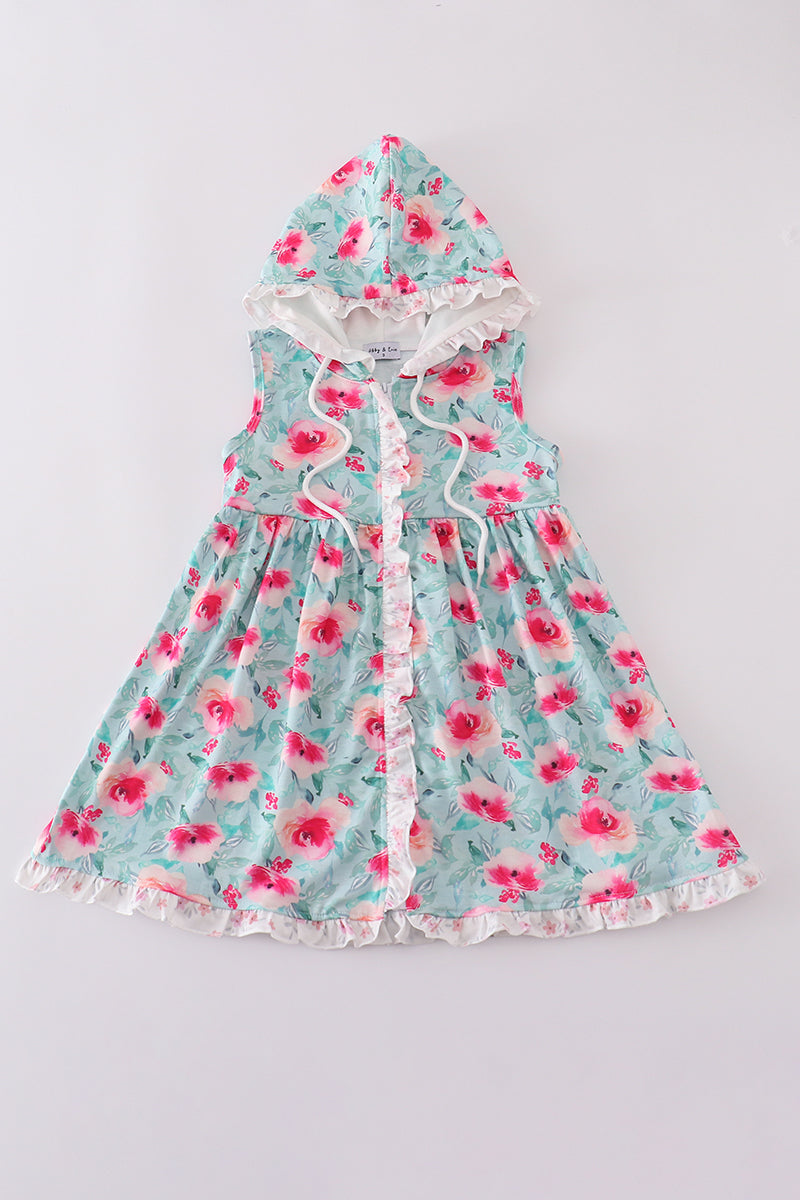 Blushing rose garden print girl hoodie coverup