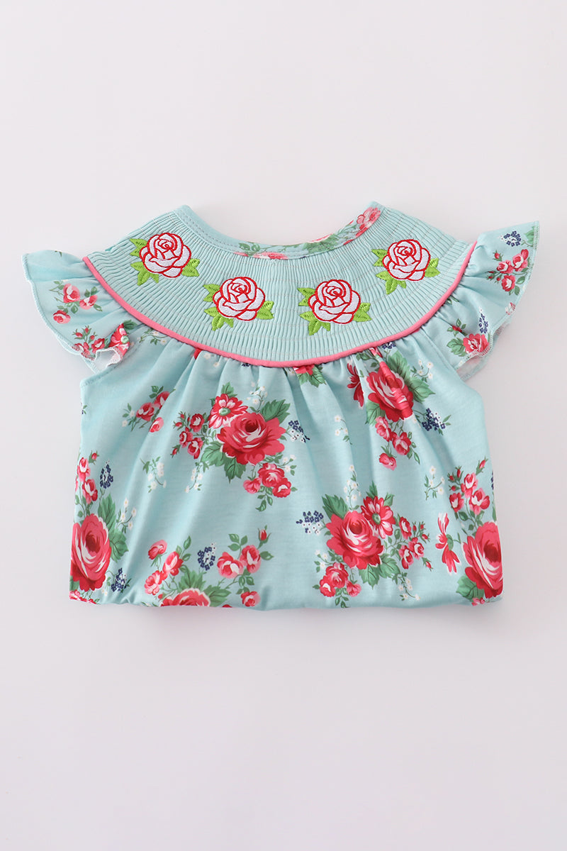 Rosebud bliss print smocked girl bubble