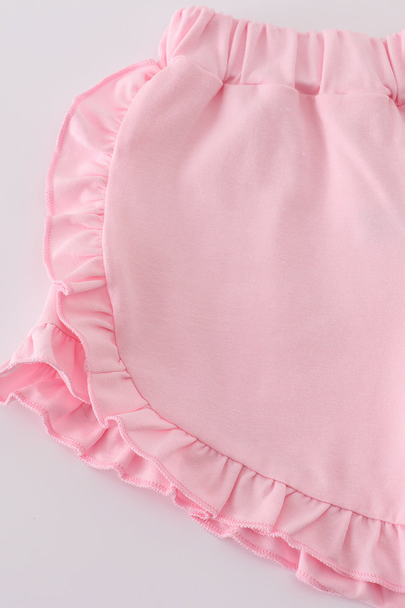 Pink zoo animals print bow ruffle set