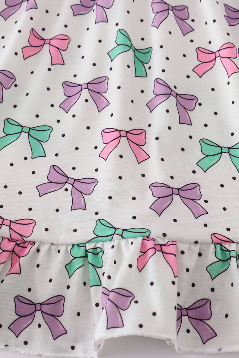 Pink bow embroidery ruffle shorts set