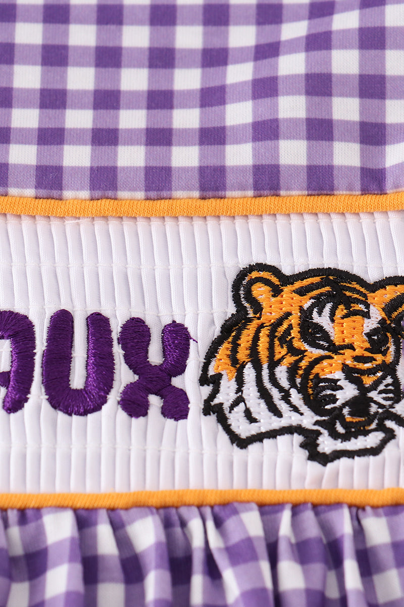 Purple gold LSU geaux embroidery smocked dress