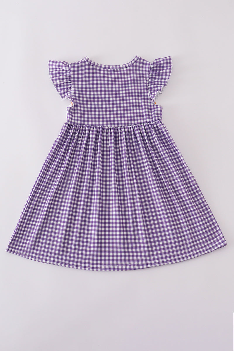 Purple gold LSU geaux embroidery smocked dress