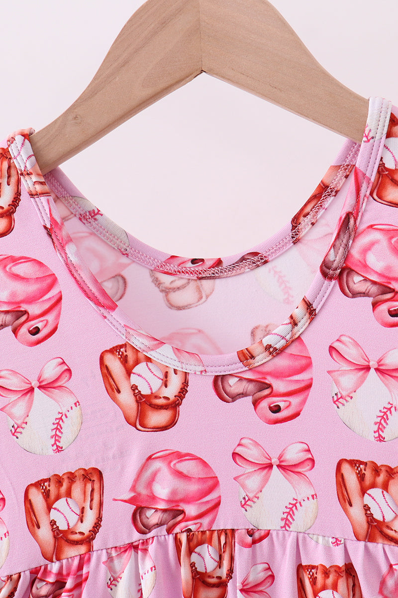 Pink bow baseball bamboo jumpsuit