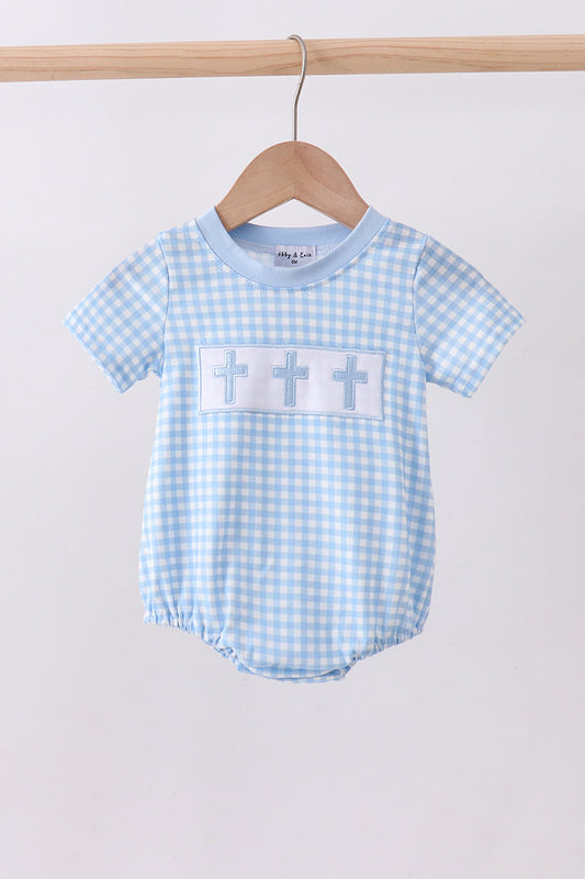 Blue cross embroidery gingham bubble