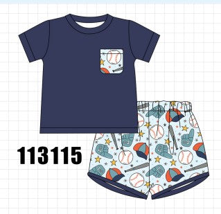 Navy baseball print shorts set