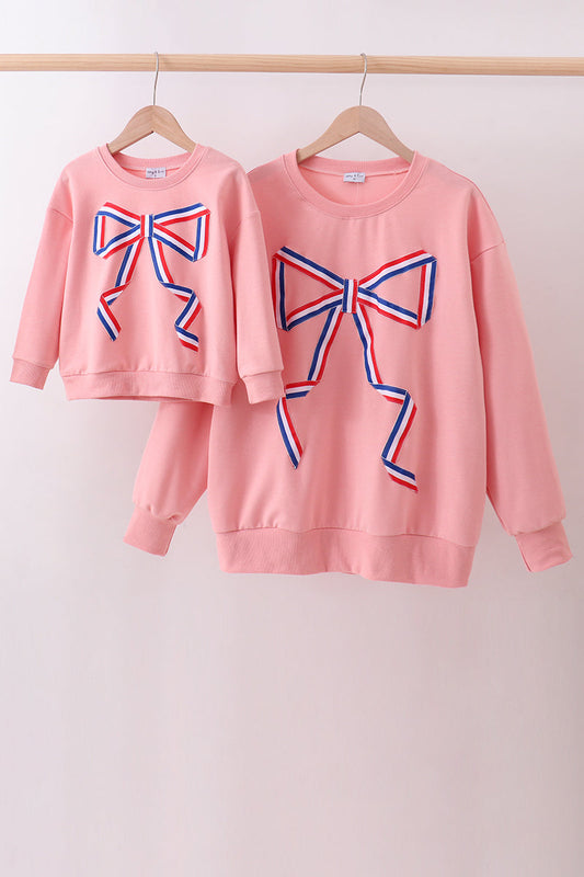 Peach Patriotic hand-sewn bow mom&me sweatshirt