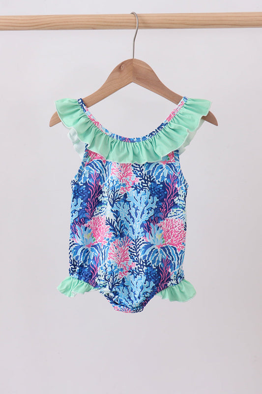 Blue marine creature print swimsuit