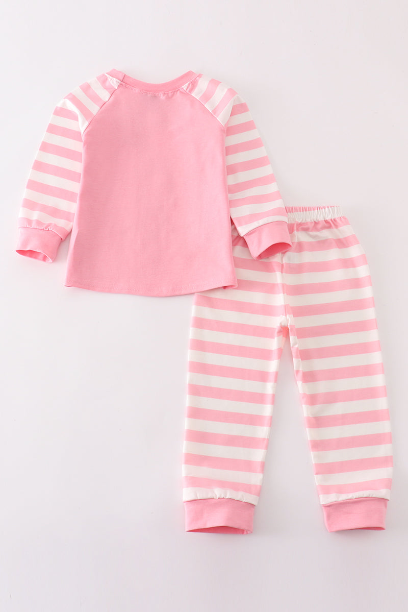 pink stripe girl pajamas set