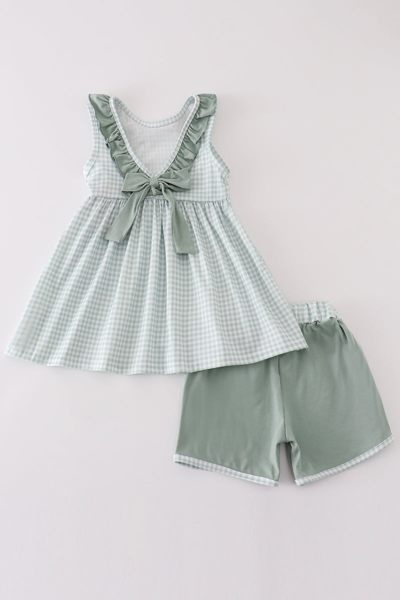 Green gingham girl ruffle set