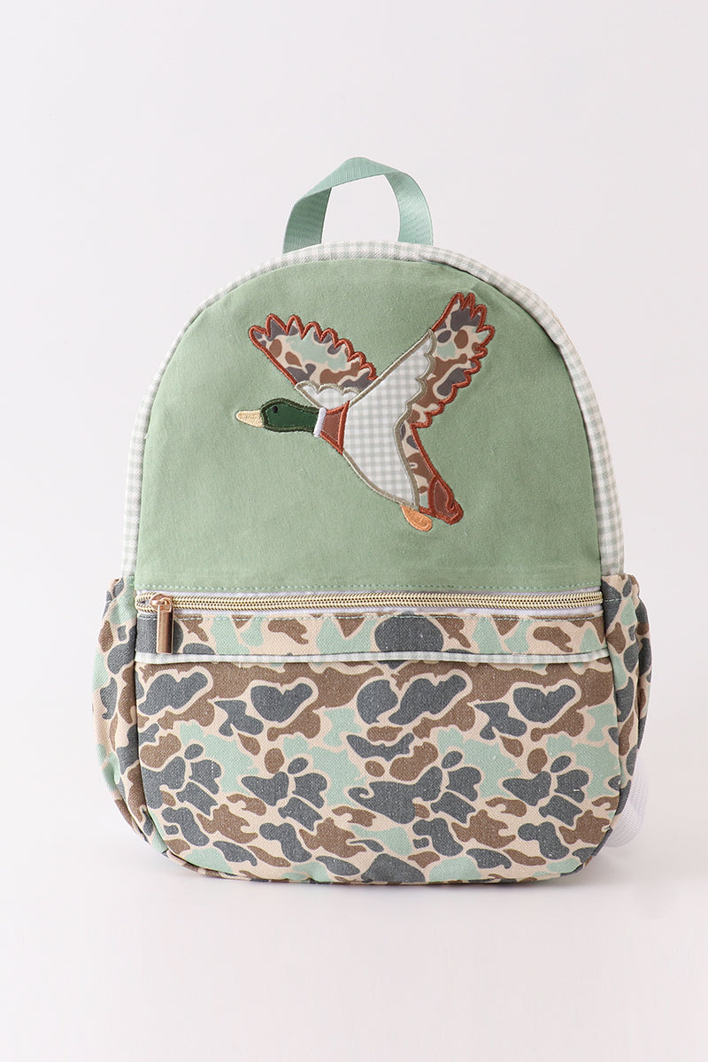 Green camouflage duck applique boy schoolbag