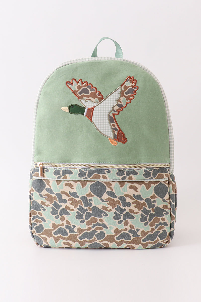 Green camouflage duck applique boy schoolbag