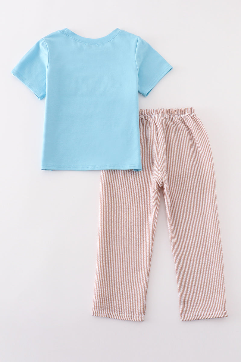 Blue duck embroidery boy set