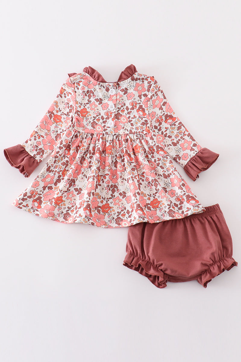 Fall floral print girl bloomer set