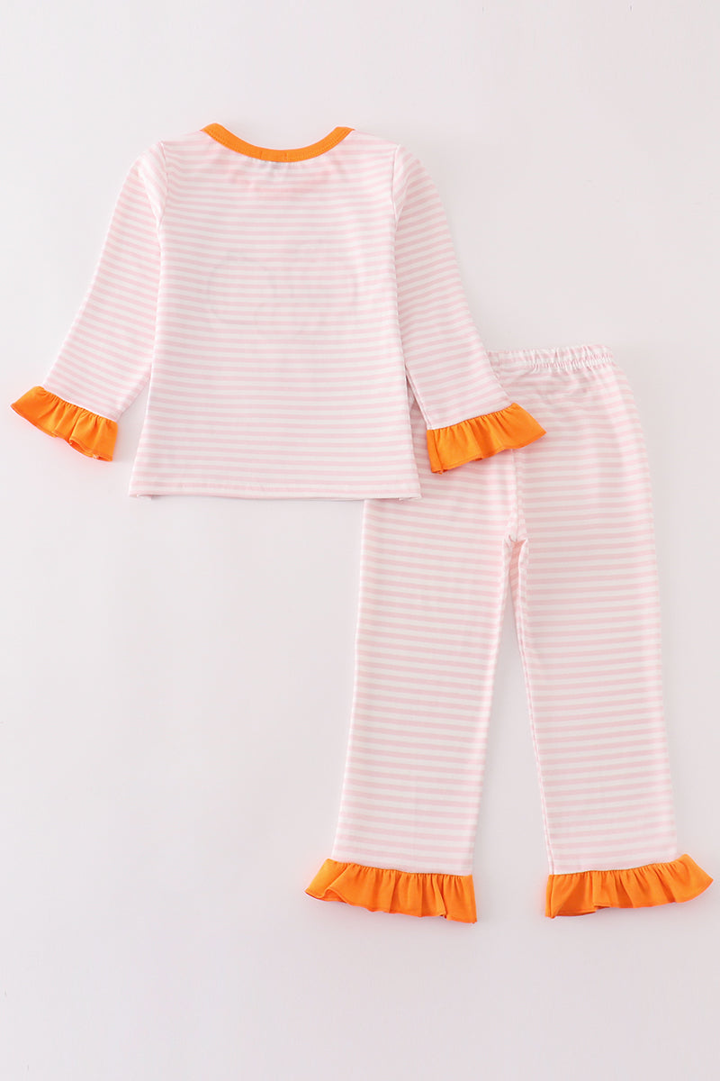 Pink stripe pumpkin applique girl set