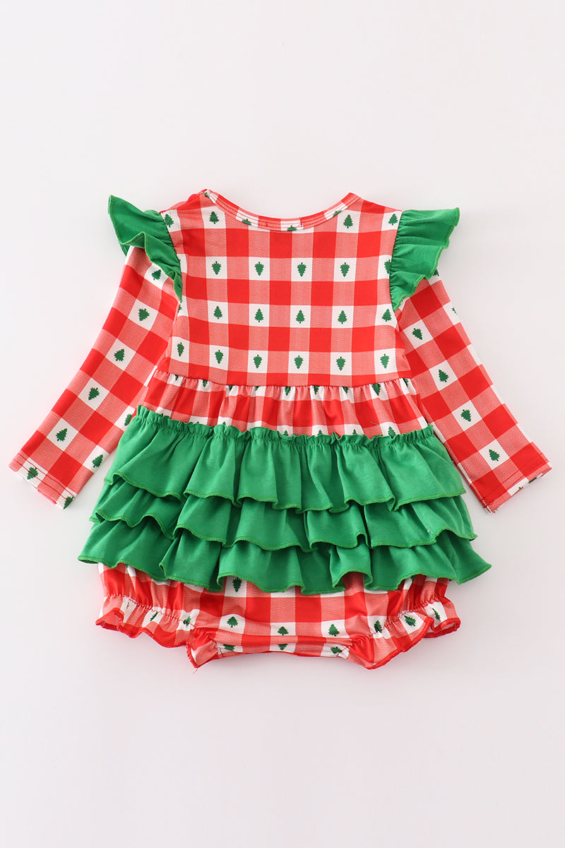 Red christmas tree gingham girl bubble