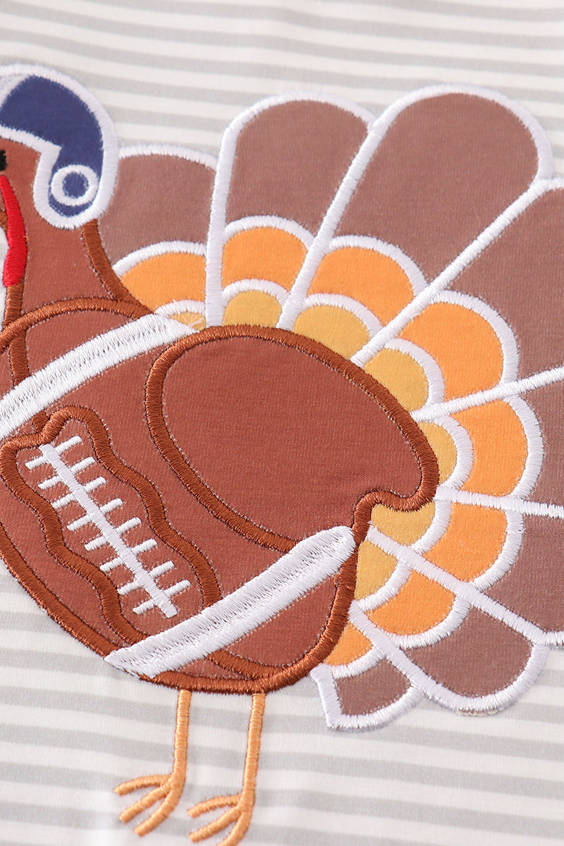 Rust stripe turkey applique boy top