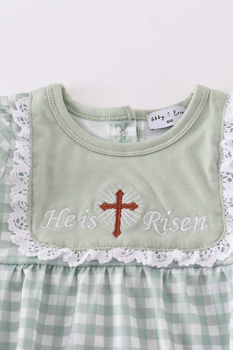 Sage easter he is risen cross embroidery girl bubble