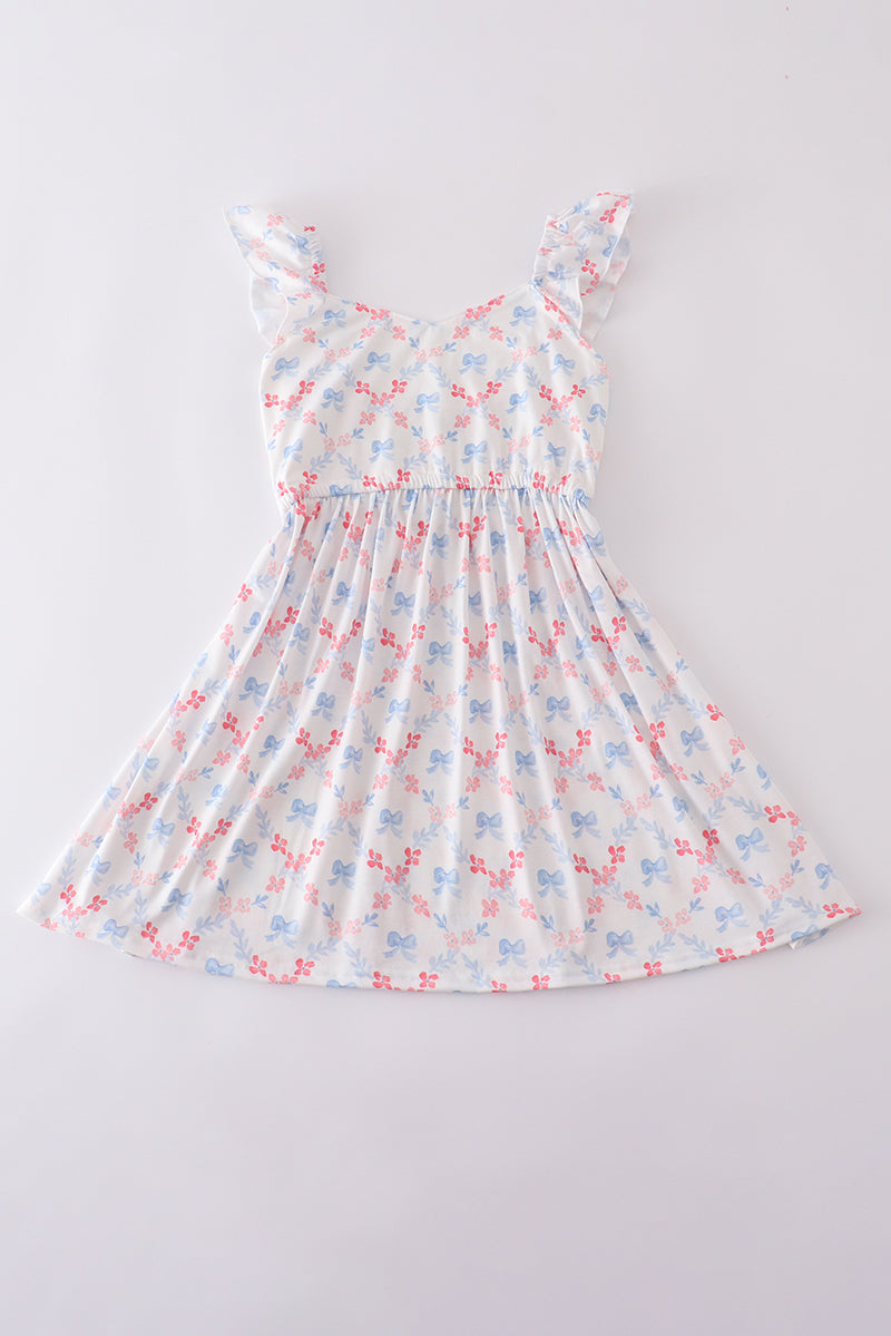 Blue bow lattice print  mom&me dress