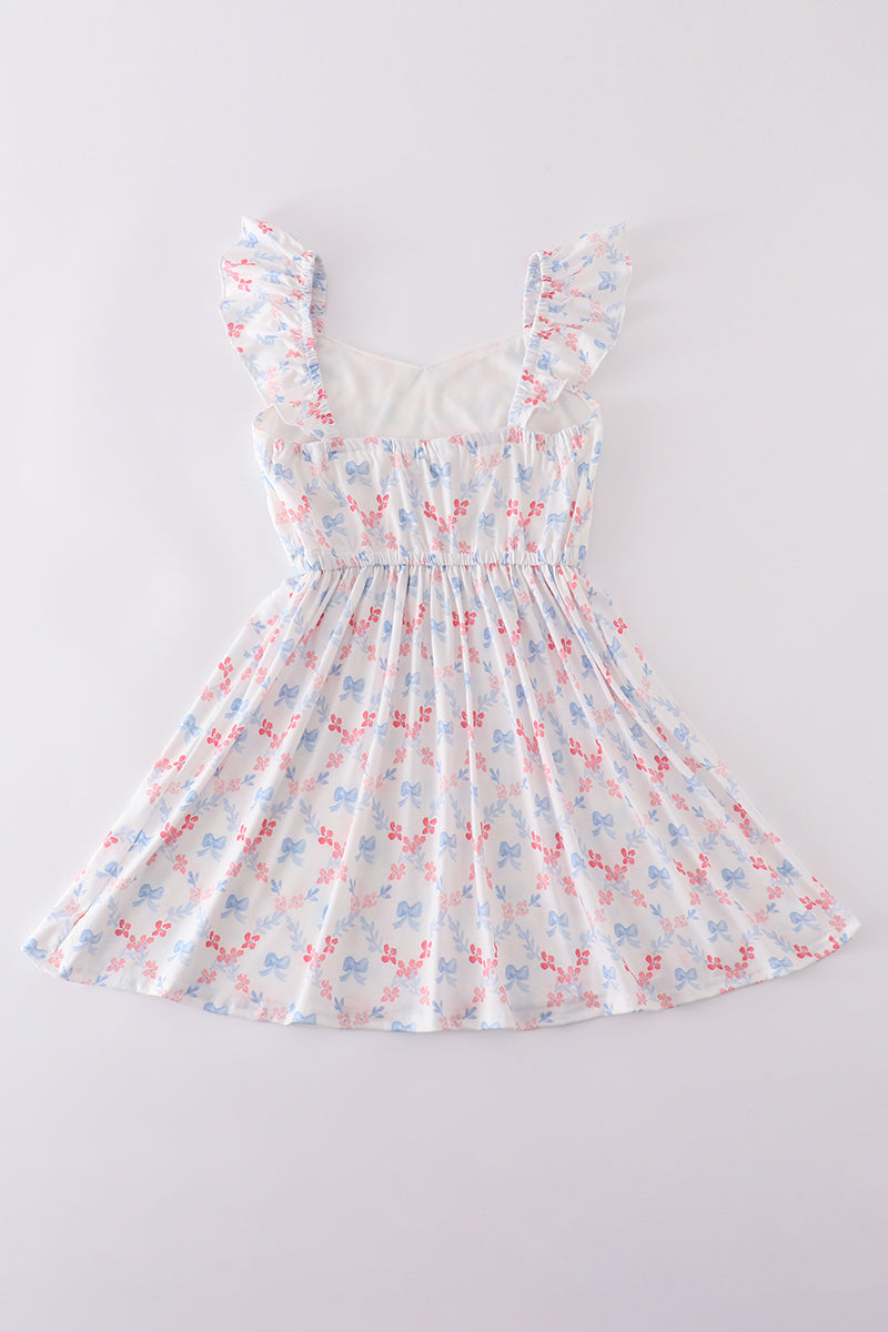 Blue bow lattice print  mom&me dress