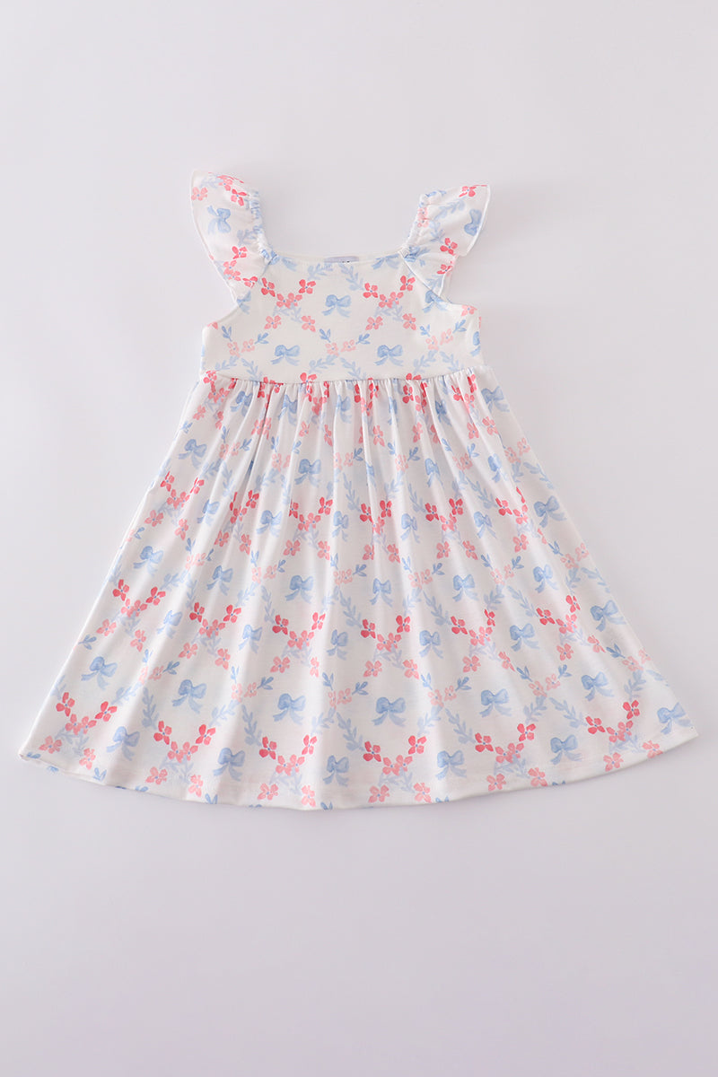 Blue bow lattice print  mom&me dress