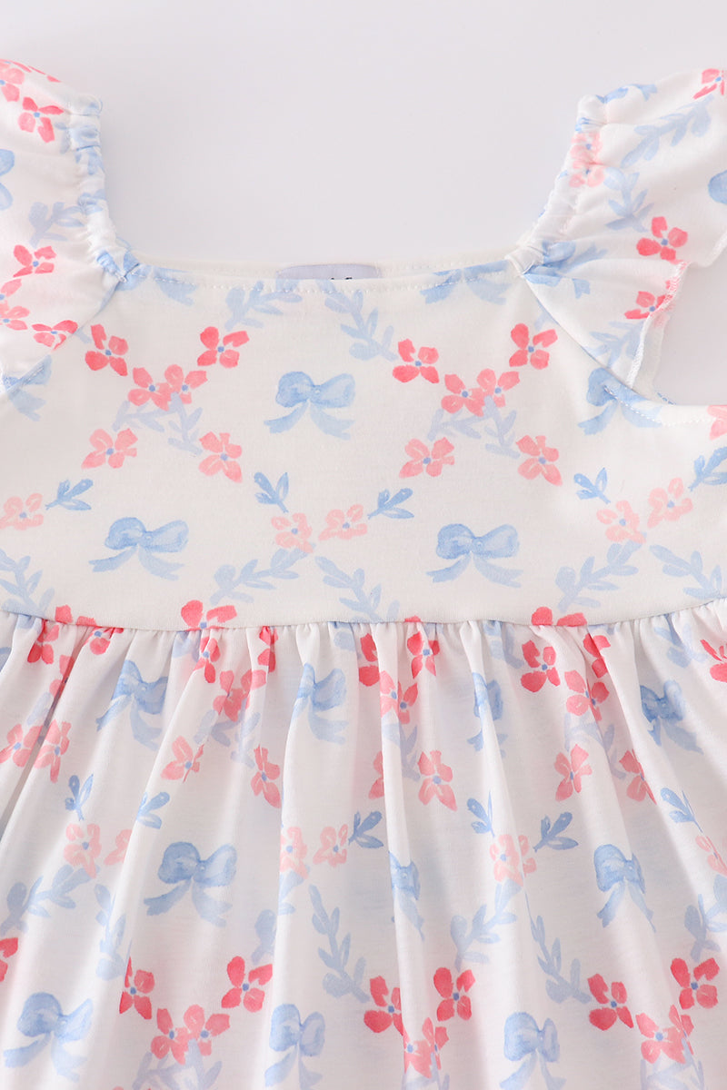 Blue bow lattice print  mom&me dress