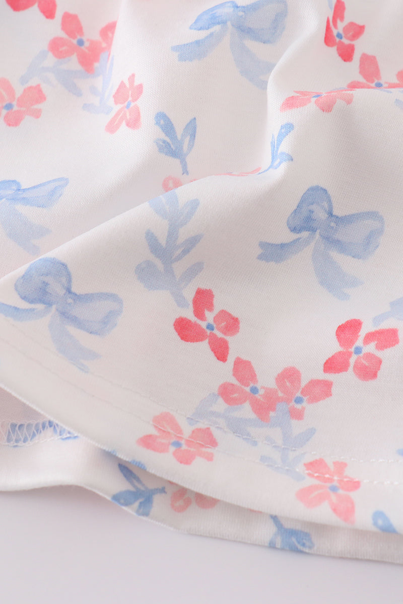 Blue bow lattice print  mom&me dress