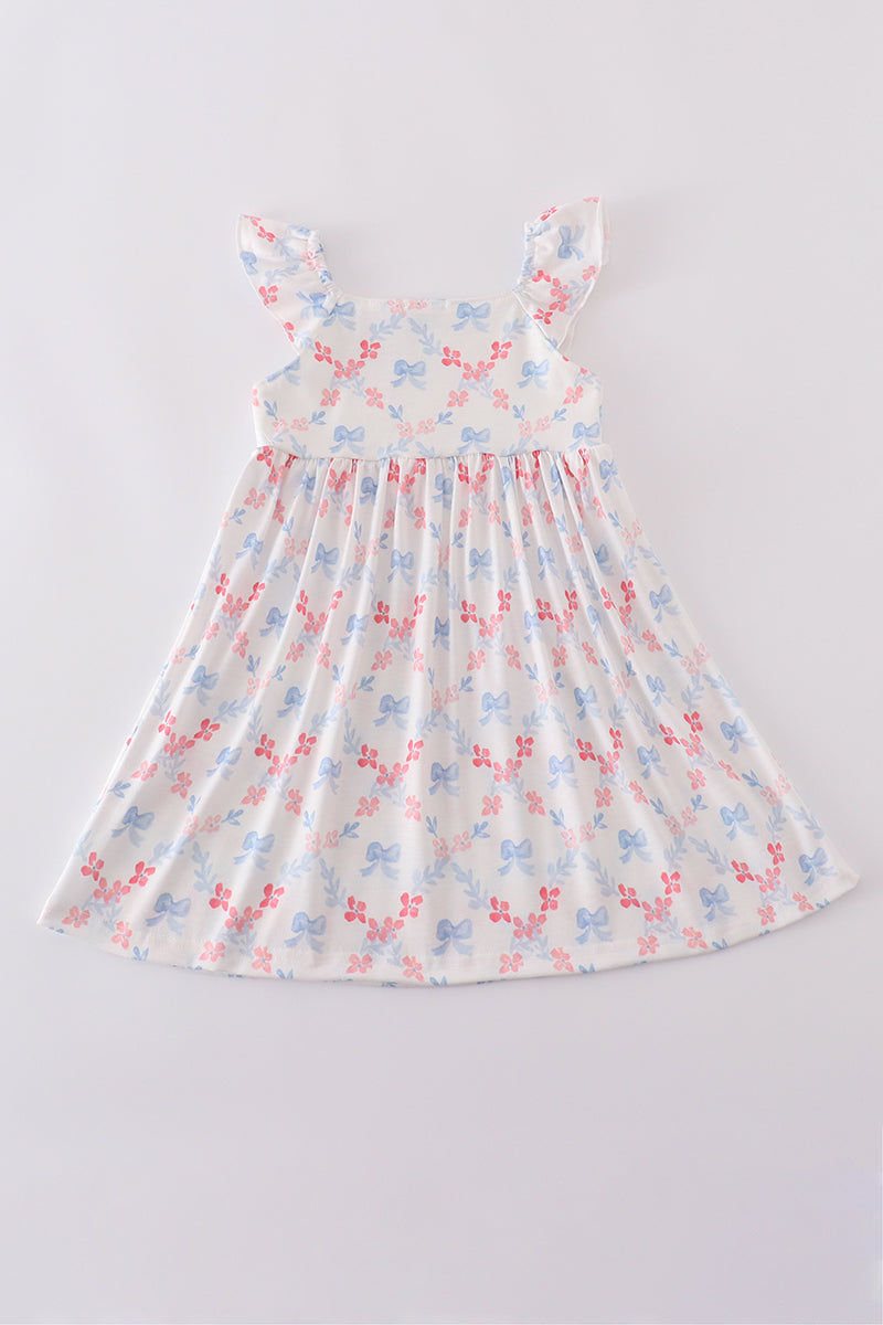 Blue bow lattice print  mom&me dress