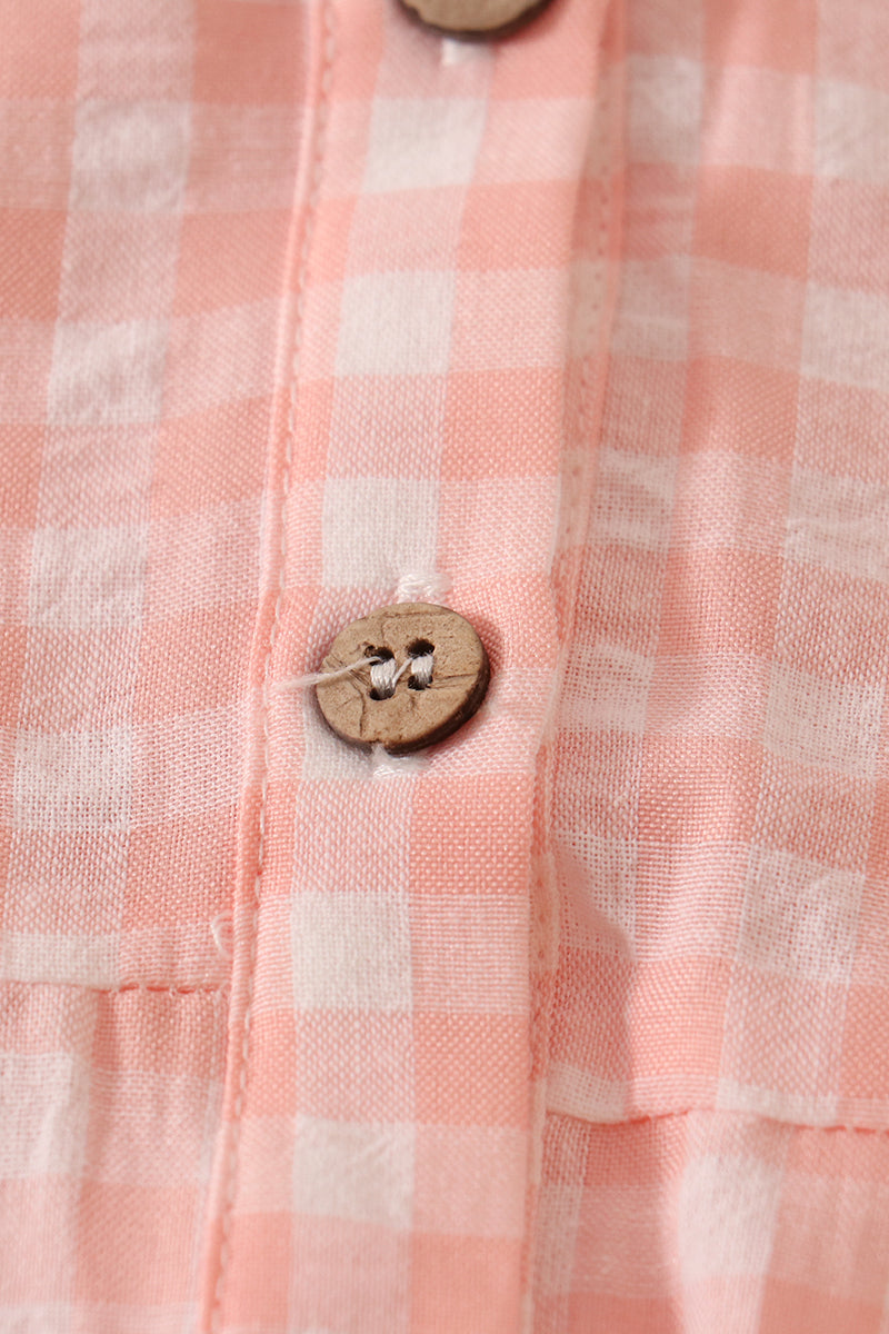 Blush plaid linen button dress