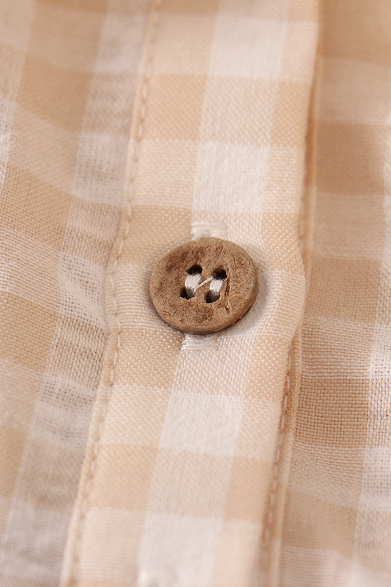 Cream plaid linen button girl bubble