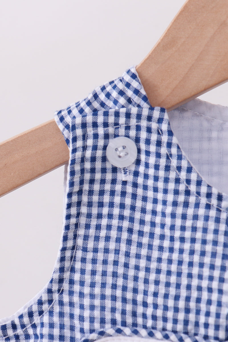 Blue crab embroidery gingham jonjon