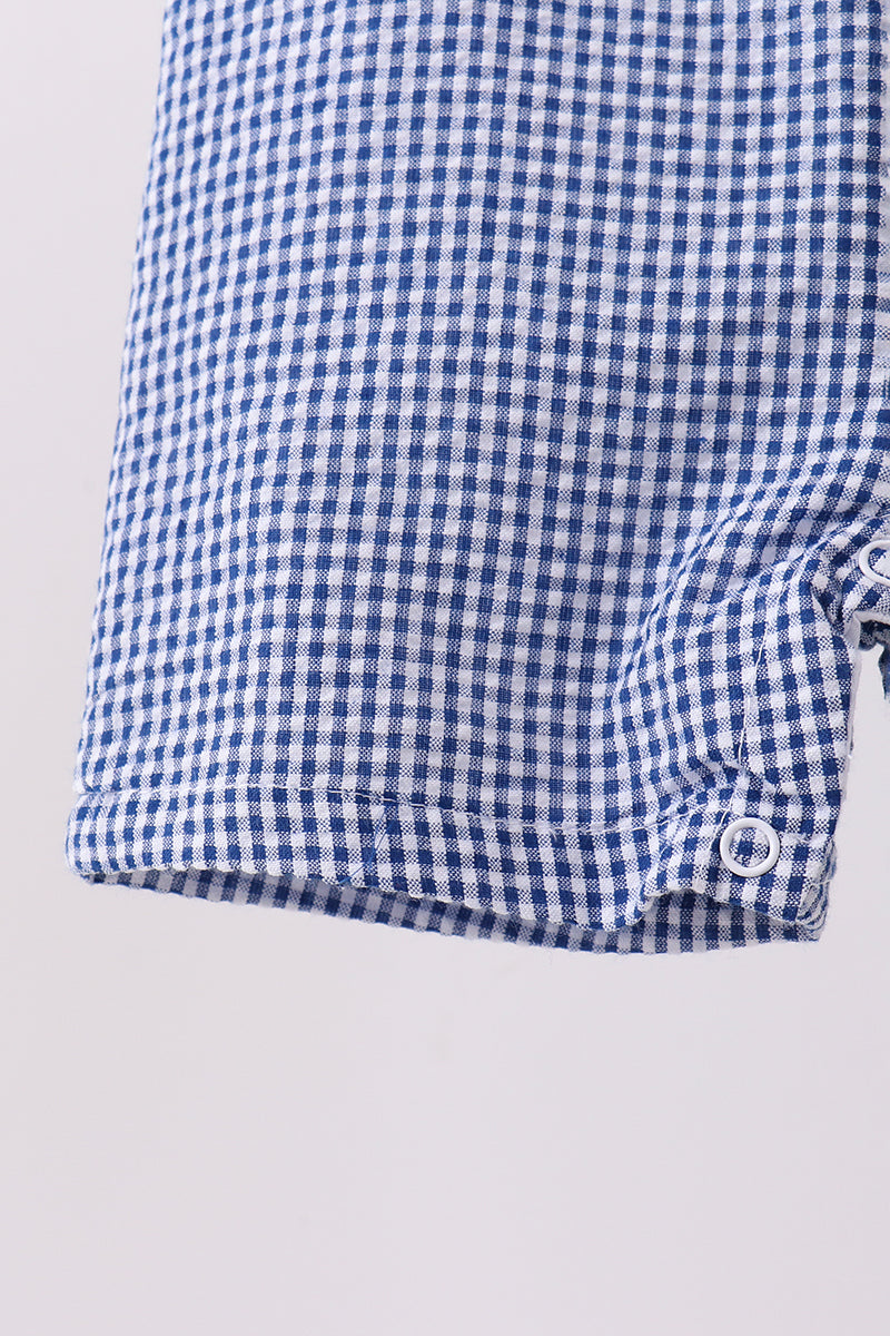 Blue crab embroidery gingham jonjon