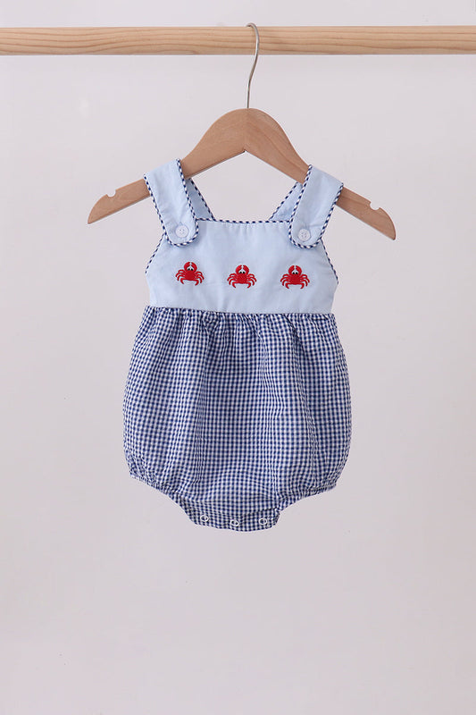Blue crab embroidery gingham bubble