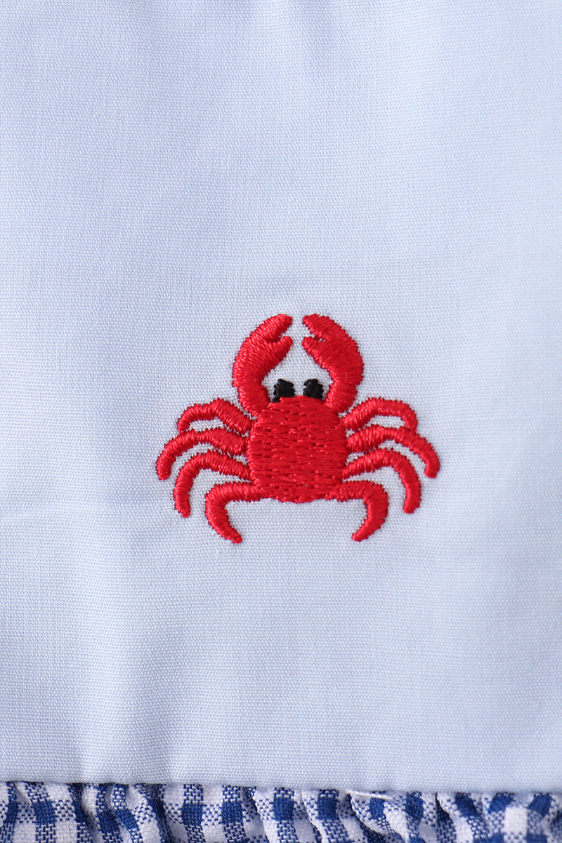 Blue crab embroidery gingham bubble
