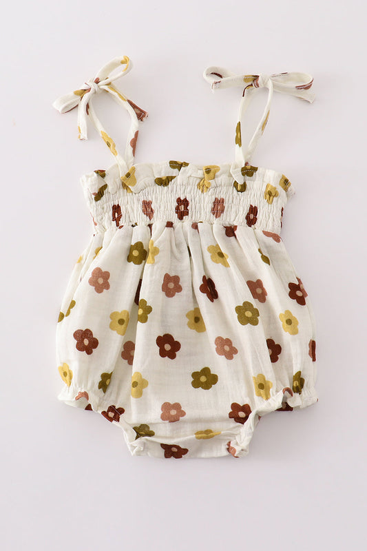 Premium Organic muslin floral smocked girl bubble