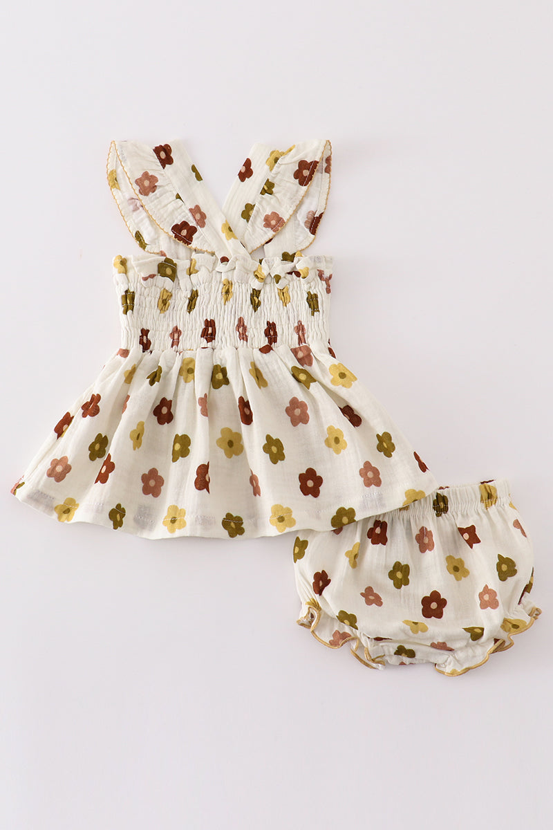 Premium Organic muslin floral smocked baby set