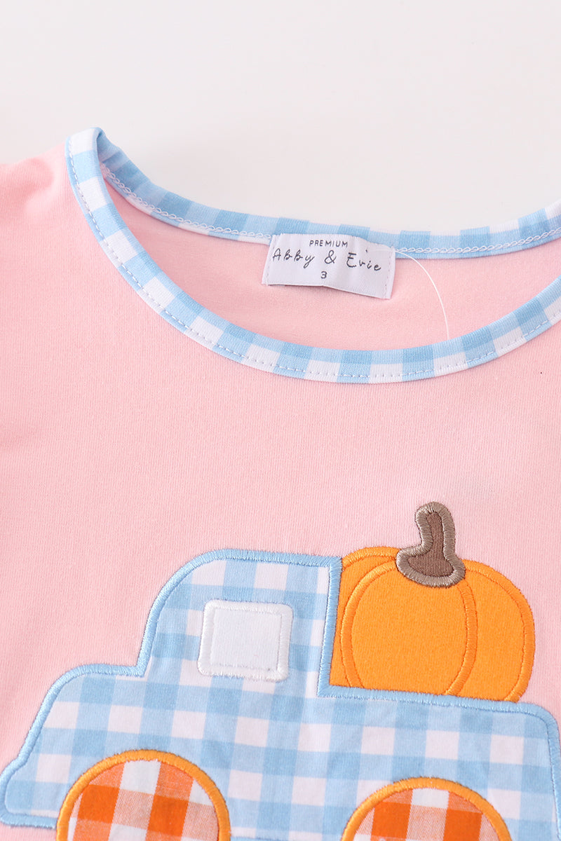 Pink truck pumpkin embroidery girl set