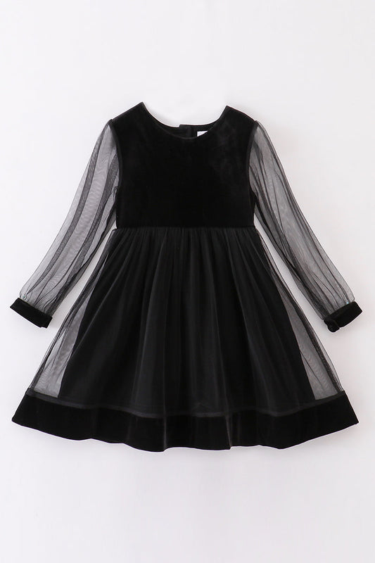 Premium Black velvet ruffle girl dress