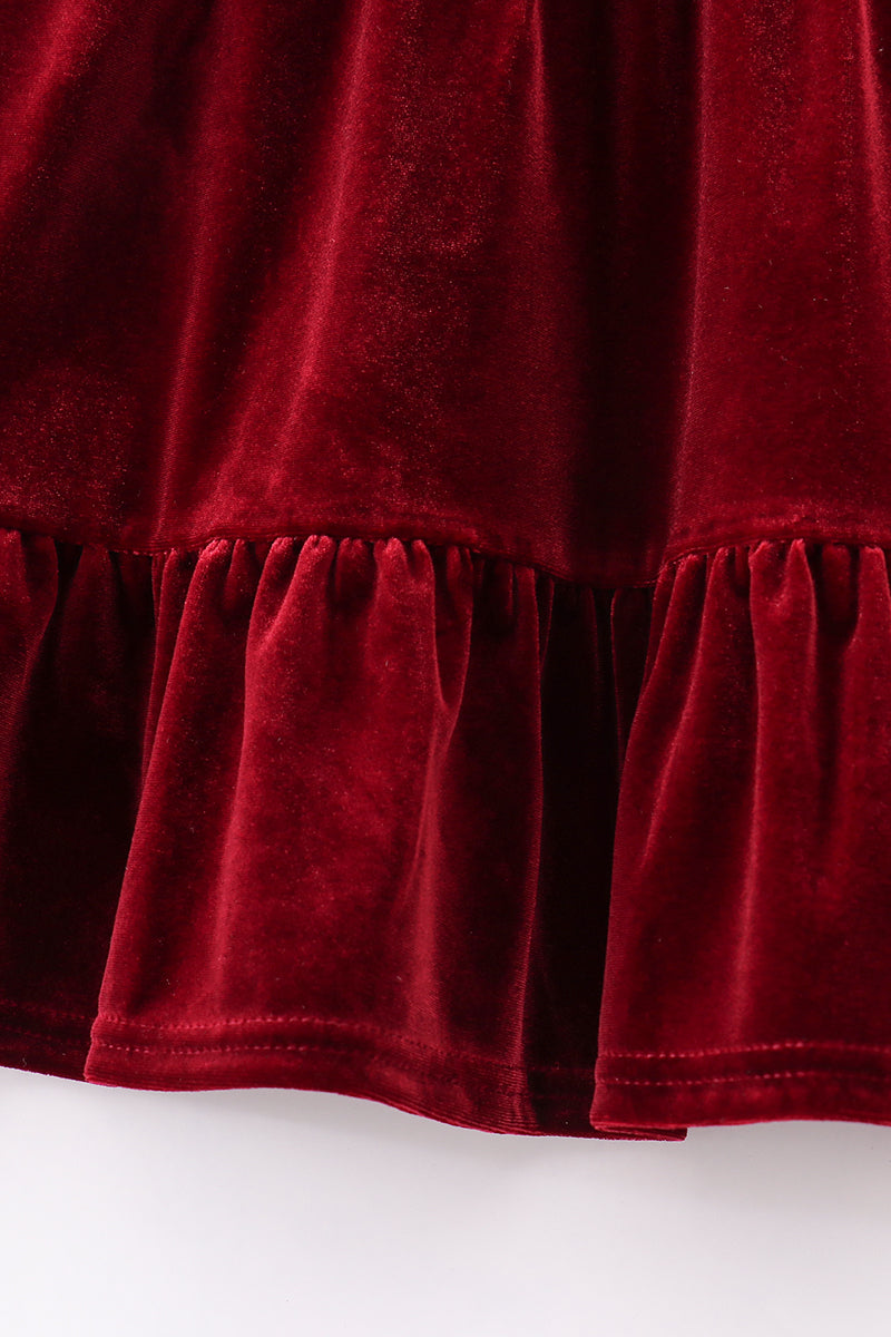 Premium Maroon velvet tiered ruffle dress