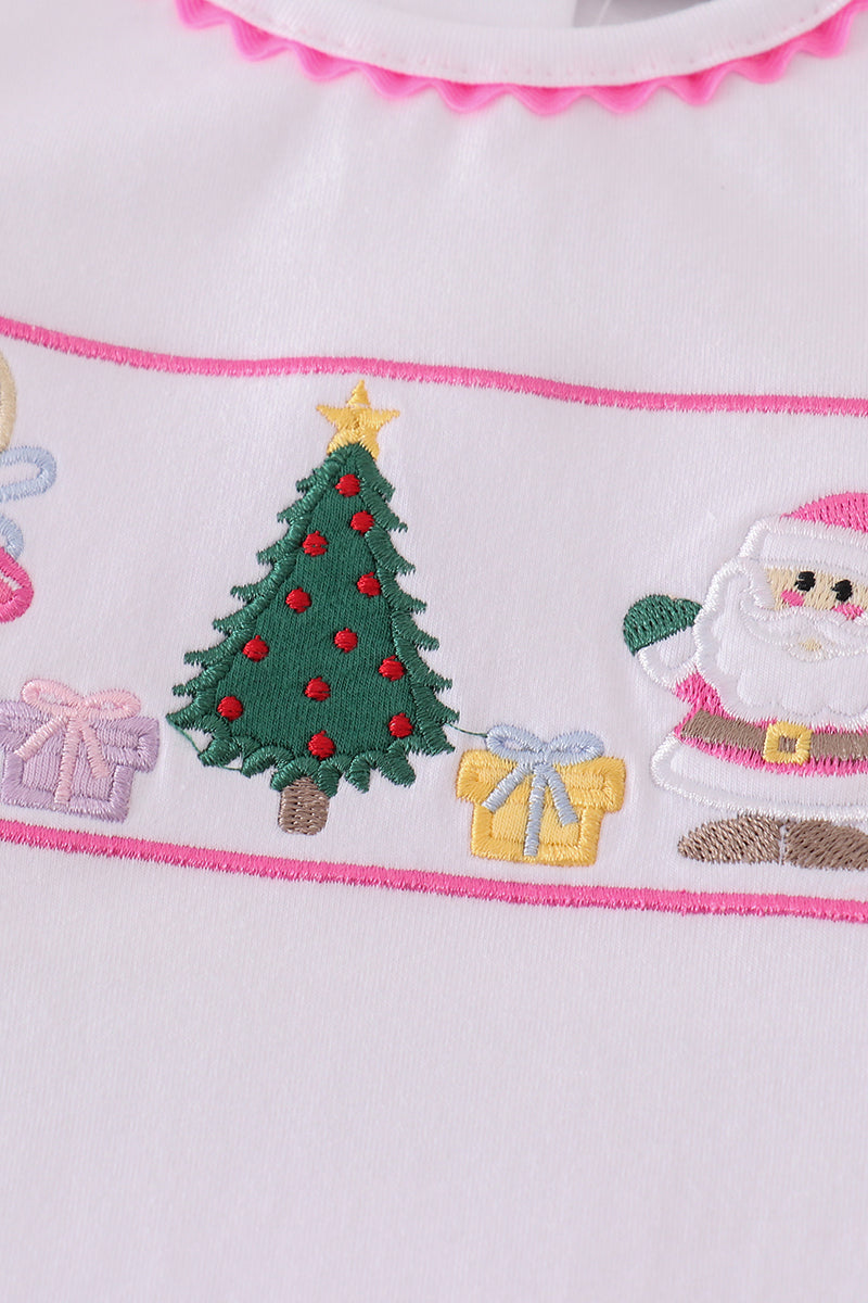 Premium pink christmas tree embroidery girl set