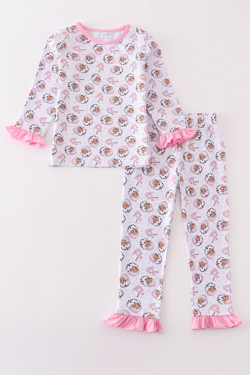 Premium pink christmas santa claus print girl pajama set