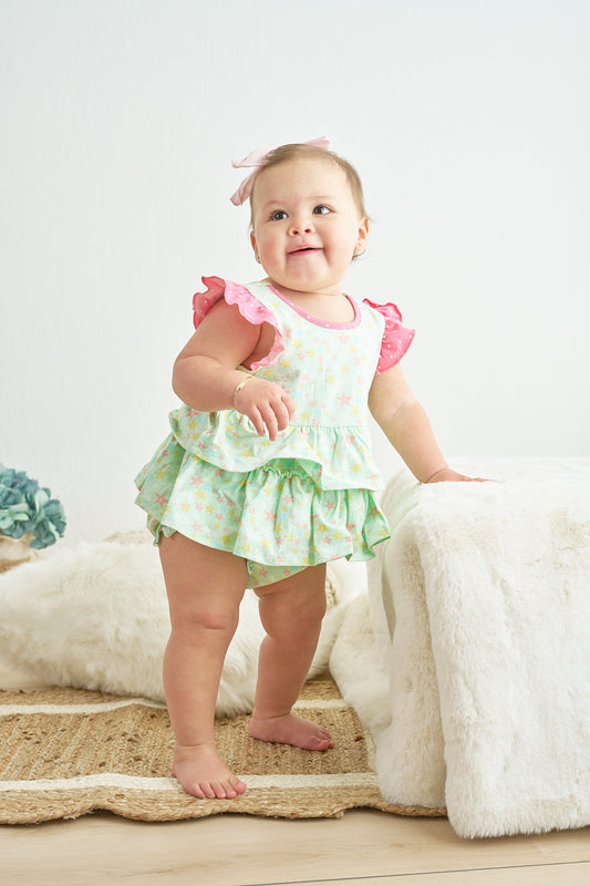 Platinum star print ruffle girl bubble