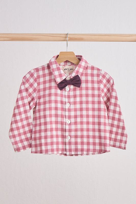 Pink gingham boy flannel button down shirt