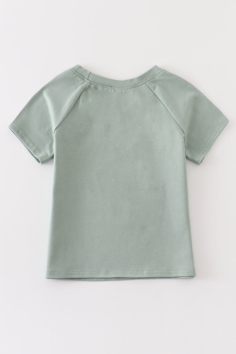 Sage chicken applique boy top