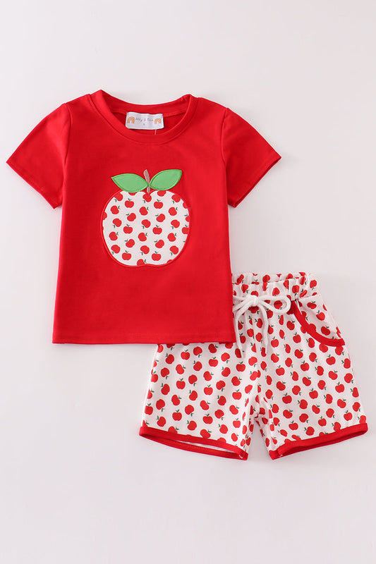 Red apple applique boy set