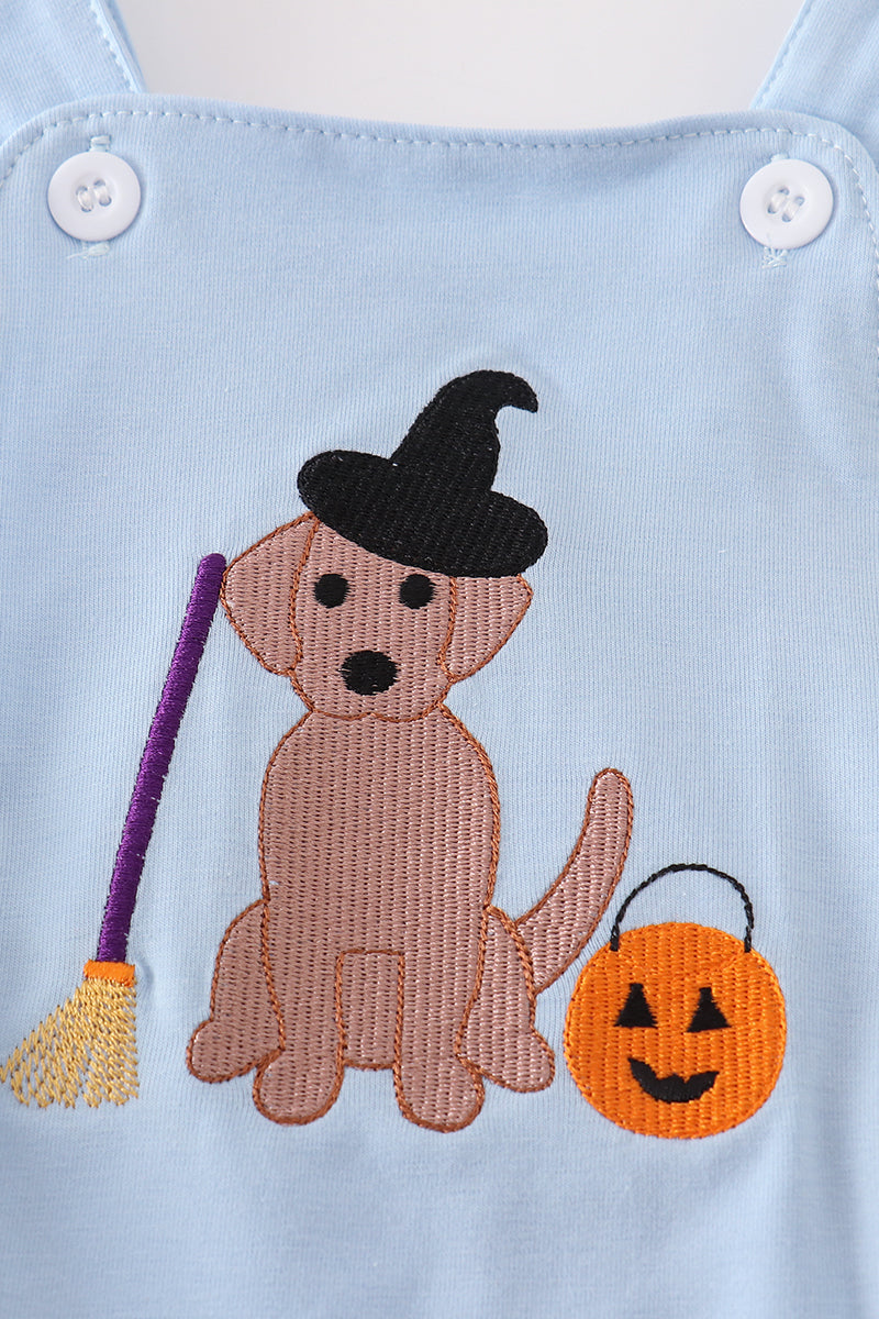 Blue halloween witch dog embroidery boy bubble