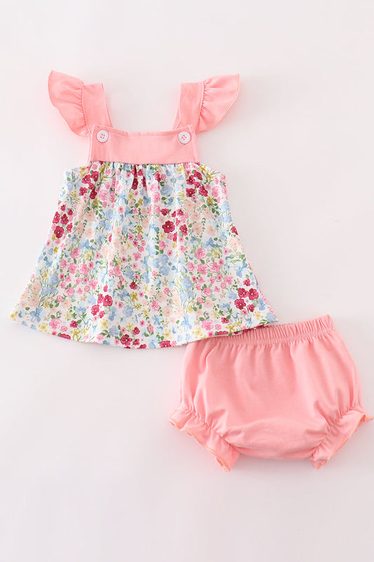 Pink floral print baby set