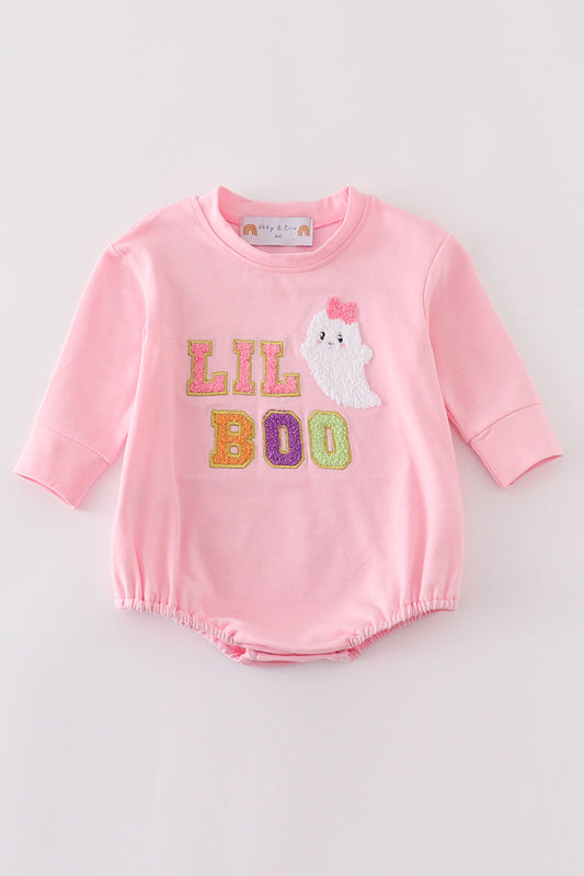 Pink halloween LIL BOO chenille patch girl bubble