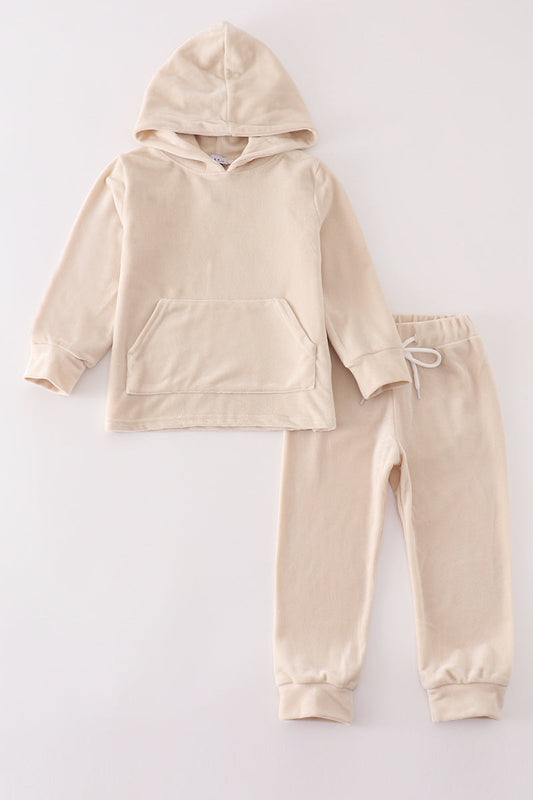 Cream velvet boy hoodie set