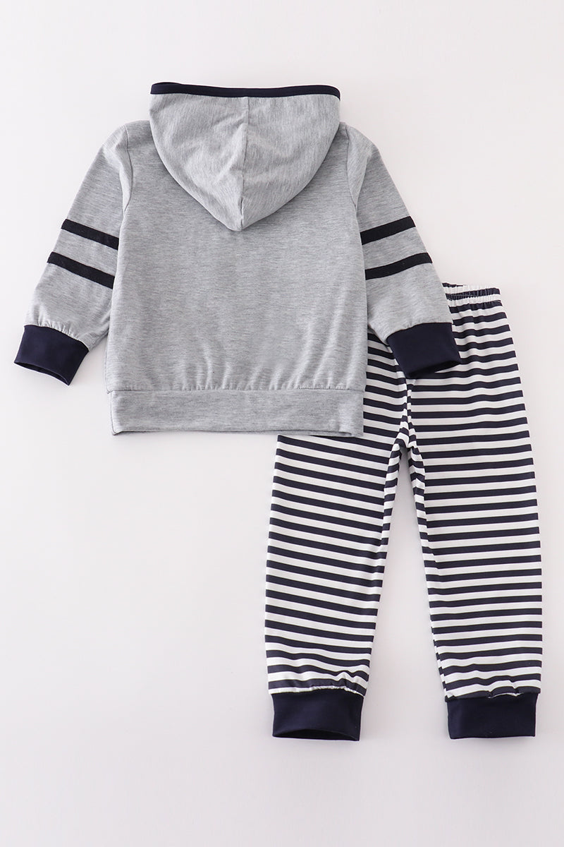 Grey football applique boy hoodie set