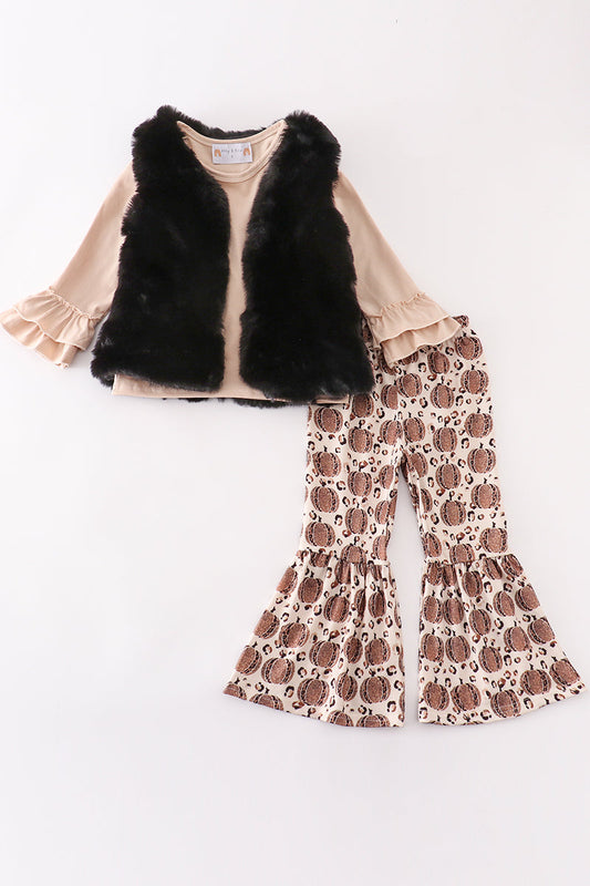 Pumpkin print vest 3pc pants set